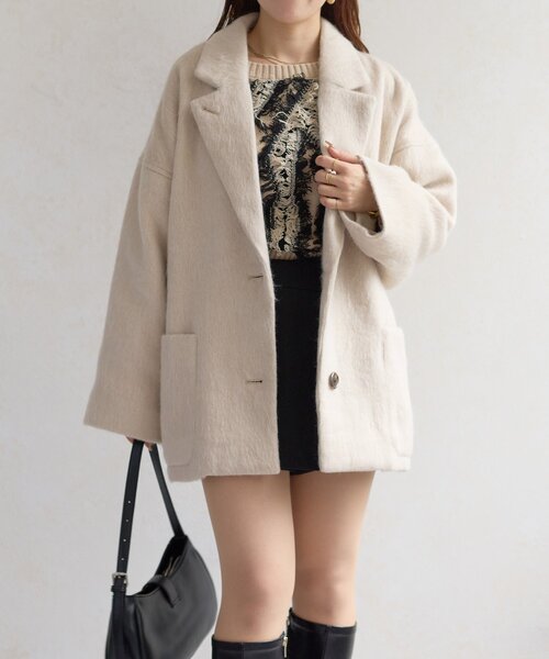 Thevon（ゼボン）の「シャギーミドルコート（その他アウター・レディース・ホワイト系その他/チャコールグレー/モカ・FREE）」の5枚目の写真