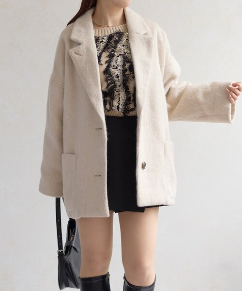 Thevon（ゼボン）の「シャギーミドルコート（その他アウター・レディース・ホワイト系その他/チャコールグレー/モカ・FREE）」の7枚目の写真