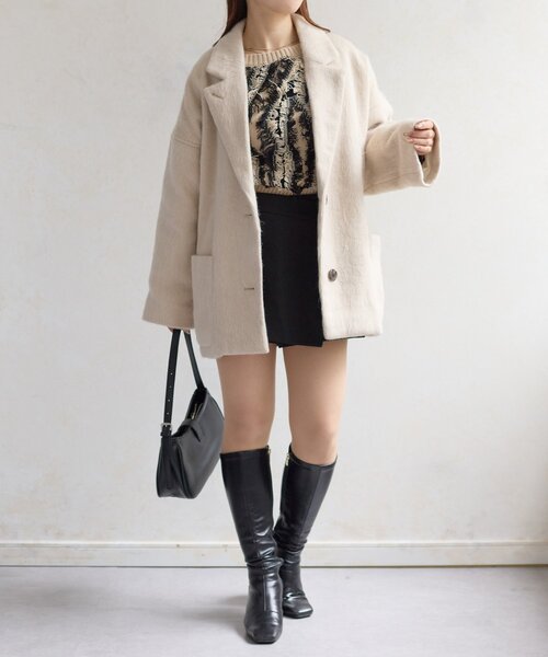 Thevon（ゼボン）の「シャギーミドルコート（その他アウター・レディース・ホワイト系その他/チャコールグレー/モカ・FREE）」の9枚目の写真