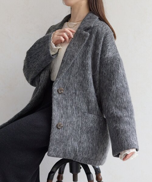 Thevon（ゼボン）の「シャギーミドルコート（その他アウター・レディース・ホワイト系その他/チャコールグレー/モカ・FREE）」の12枚目の写真