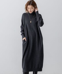 カシミヤブレンド タートルネック ニットワンピース