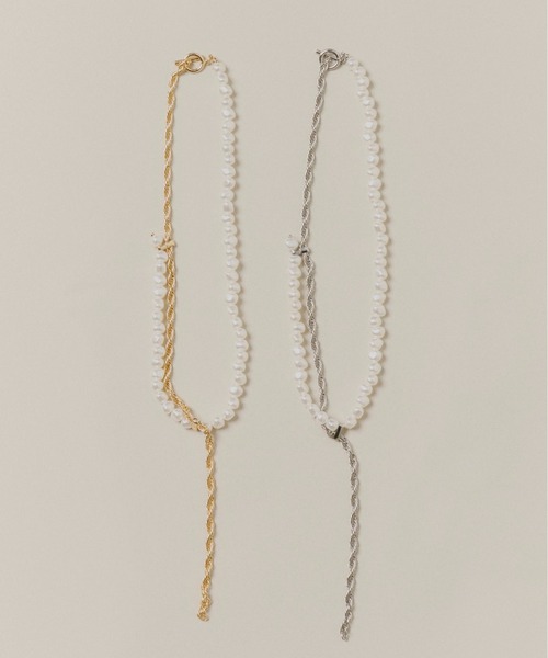 パール　ネックレス　アシンメトリー グラス パール × チェーン アシンメトリー ネックレス – GOLDY Onlinestore