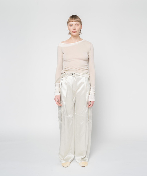 muller of yoshiokubo（ミュラーオブヨシオクボ）の「muller of yoshiokubo ミュラーオブヨシオクボ / GLITTER SIX POCKET PANTS グリッターシックスポケットパンツ / MLF25416（その他パンツ・レディース・アイボリー/ネイビー・38/36）」の4枚目の写真