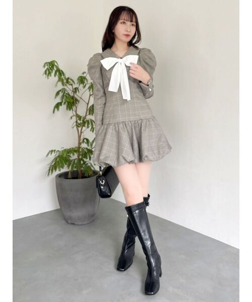 セール】バルーンチェックミニワンピース（ワンピース）｜dazzlin