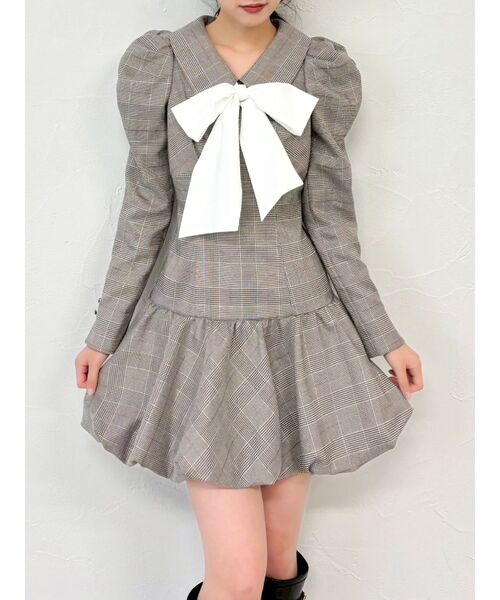 セール】バルーンチェックミニワンピース（ワンピース）｜dazzlin