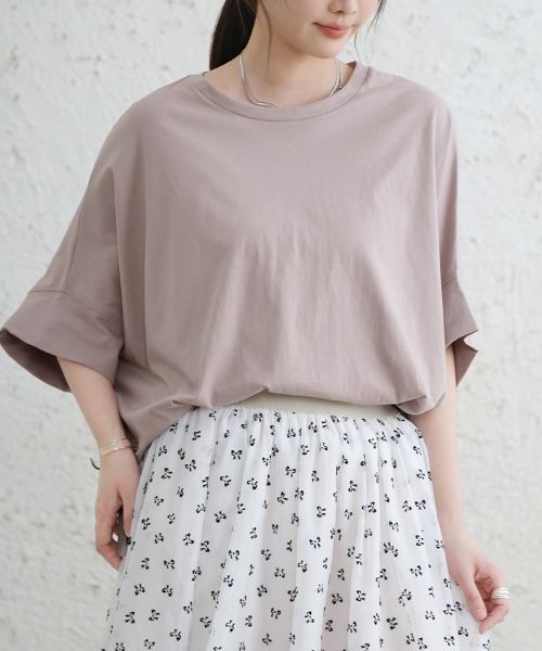 ONEP STAR(ワンピスター)の「ふんわり袖×ラウンドヘムスリット入りTシャツ(Tシャツ/カットソー・レディース・ブラック/ブルーパープル・MEDIUM)」の10枚目の写真