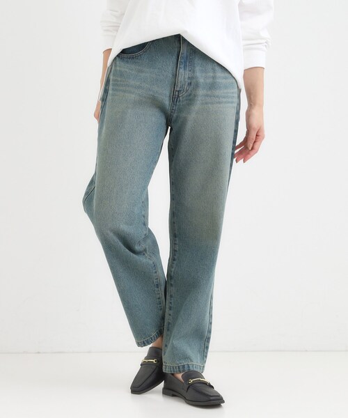 SHOO・LA・RUE（シューラルー）の「【S-LL】程よくゆったりな 柔らかデニムテーパードパンツ（デニムパンツ・レディース・ネイビー/ブラック/ライトベージュ/ブルー・01/02/03/04）」の9枚目の写真