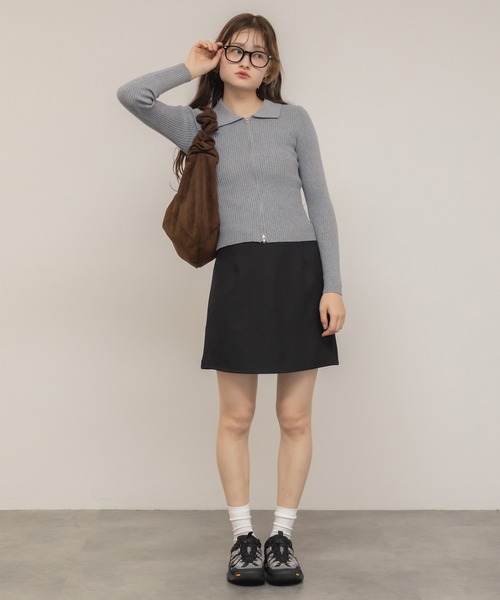 HEILIS（ヘイリス）の「台形ミニスカート(インパン付き) / スコート ブラウン ブラック ミニスカート タイトスカート 秋服 冬服 春服 トラッド 韓国 シティガール ガーリー ノームコア スカパン（スカート・レディース・ブラウン/ブラック・FREE）」の9枚目の写真