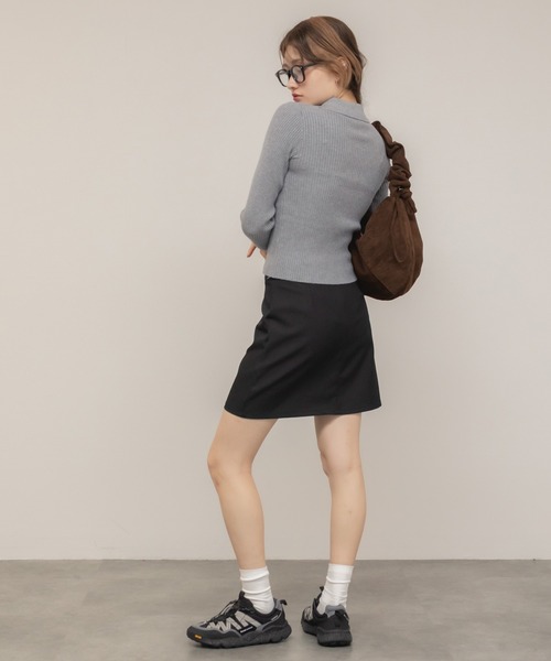 HEILIS（ヘイリス）の「台形ミニスカート(インパン付き) / スコート ブラウン ブラック ミニスカート タイトスカート 秋服 冬服 春服 トラッド 韓国 シティガール ガーリー ノームコア スカパン（スカート・レディース・ブラウン/ブラック・FREE）」の10枚目の写真