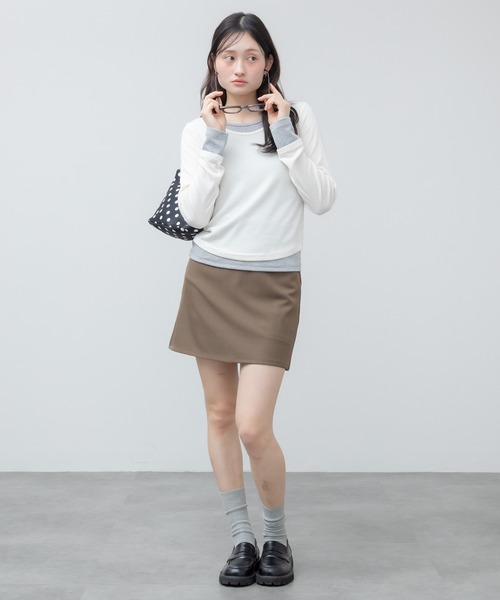 HEILIS（ヘイリス）の「台形ミニスカート(インパン付き) / スコート ブラウン ブラック ミニスカート タイトスカート 秋服 冬服 春服 トラッド 韓国 シティガール ガーリー ノームコア スカパン（スカート・レディース・ブラウン/ブラック・FREE）」の18枚目の写真