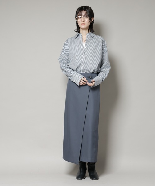 NANO universe（ナノユニバース）の「【撥水加工】ラップ風スカート（スカート・レディース・グレー/ブラック/ブラウン・FREE）」の6枚目の写真