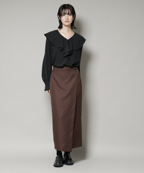 NANO universe（ナノユニバース）の「【撥水加工】ラップ風スカート（スカート・レディース・グレー/ブラック/ブラウン・FREE）」の4枚目の写真