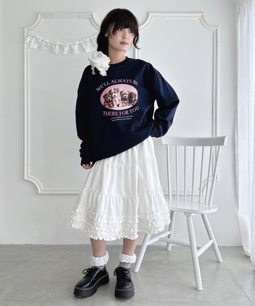 Loueme（ルエム）の「裾フリルティアードミディスカート（スカート・レディース・ネイビー/グレー/アイボリー/ブラック・FREE）」の11枚目の写真