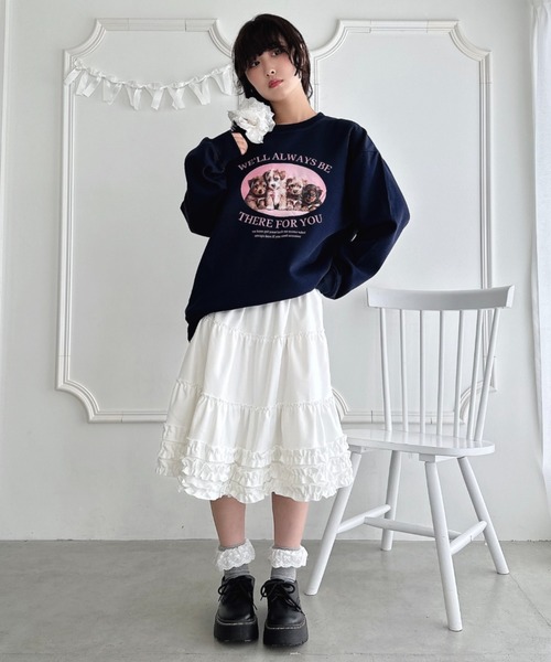 Loueme（ルエム）の「裾フリルティアードミディスカート（スカート・レディース・ネイビー/グレー/アイボリー/ブラック・FREE）」の12枚目の写真