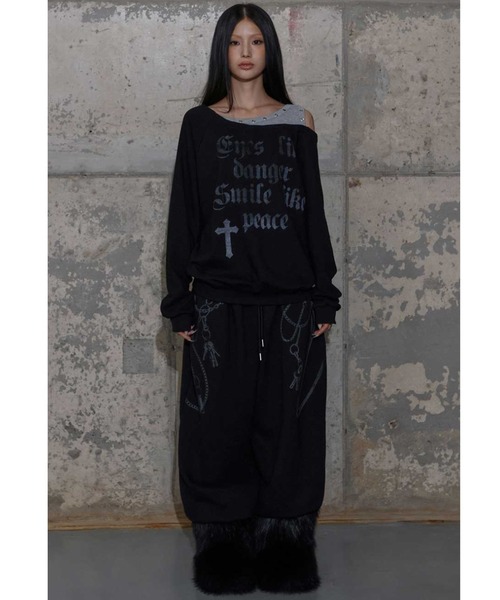 FANCY CLUB(ファンシークラブ)の「A'GEM/9 × .kom 『FANCY CLUB/ファンシークラブ』 KEYCHAIN EYELET SWEATPANTS/キーチェーン アイレット スウェットパンツ(スウェットパンツ・レディース・ブラック/ライトグレー・FREE)」の11枚目の写真