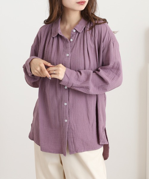 OMNES(オムネス)の「ダブルガーゼ丸襟長袖シャツ(シャツ/ブラウス・レディース・モカ/ブルー系その他/パープル/ネイビー系/ブラック・FREE)」の5枚目の写真