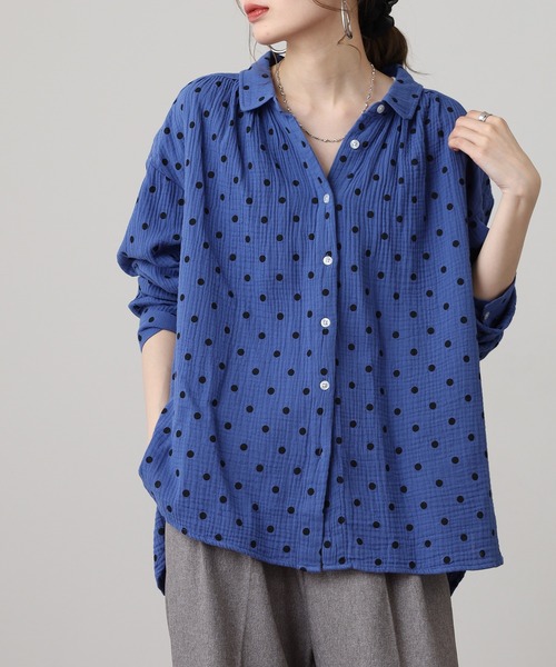 OMNES(オムネス)の「ダブルガーゼ丸襟長袖シャツ(シャツ/ブラウス・レディース・モカ/ブルー系その他/パープル/ネイビー系/ブラック・FREE)」の4枚目の写真