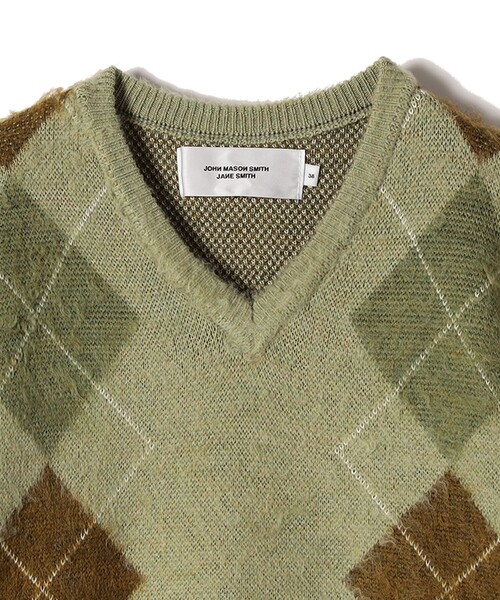 セール】JANE SMITH:〈洗濯機可能〉7G ウール ジャカード アーガイル V