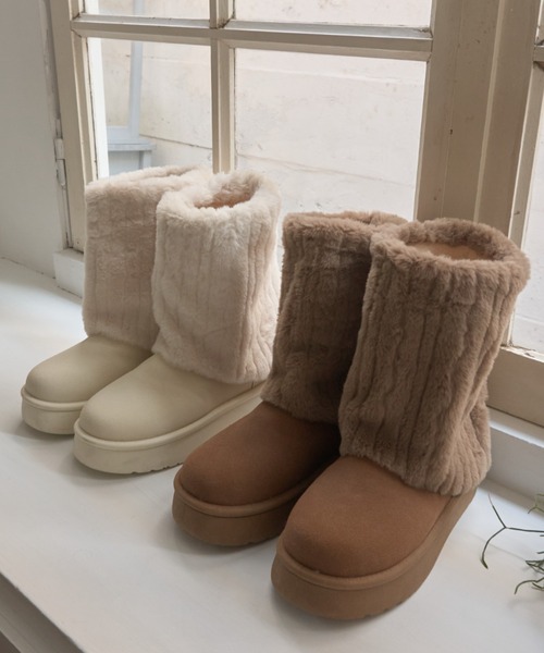Birthday room(バースデイルーム)の「フェイクムートンブーツ/faux shearling boots(ブーツ・レディース・ブラウン/オフホワイト・SMALL/MEDIUM/LARGE)」の2枚目の写真