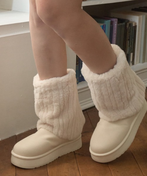 Birthday room(バースデイルーム)の「フェイクムートンブーツ/faux shearling boots(ブーツ・レディース・ブラウン/オフホワイト・SMALL/MEDIUM/LARGE)」の1枚目の写真