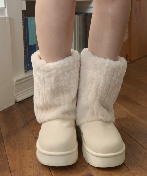 Birthday room(バースデイルーム)の「フェイクムートンブーツ/faux shearling boots(ブーツ・レディース・ブラウン/オフホワイト・SMALL/MEDIUM/LARGE)」の3枚目の写真