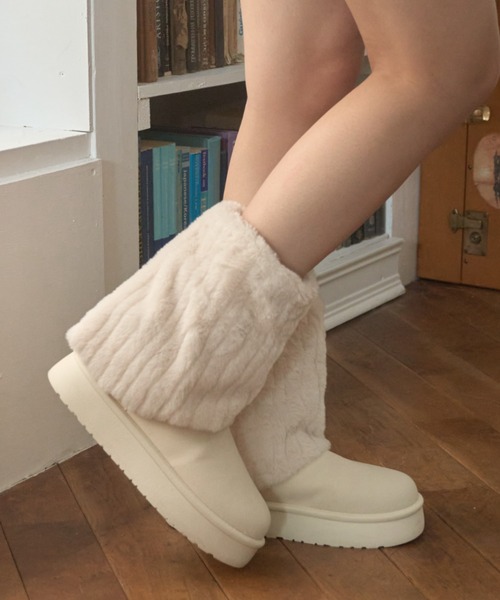 Birthday room(バースデイルーム)の「フェイクムートンブーツ/faux shearling boots(ブーツ・レディース・ブラウン/オフホワイト・SMALL/MEDIUM/LARGE)」の4枚目の写真