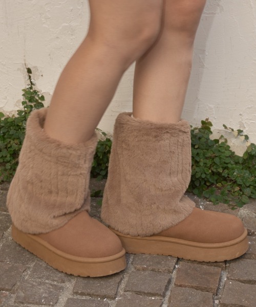 Birthday room(バースデイルーム)の「フェイクムートンブーツ/faux shearling boots(ブーツ・レディース・ブラウン/オフホワイト・SMALL/MEDIUM/LARGE)」の5枚目の写真