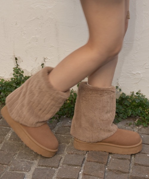 Birthday room(バースデイルーム)の「フェイクムートンブーツ/faux shearling boots(ブーツ・レディース・ブラウン/オフホワイト・SMALL/MEDIUM/LARGE)」の6枚目の写真