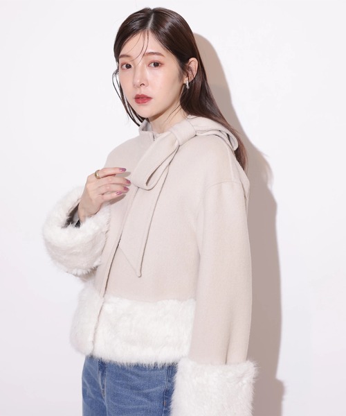 Rirandture（リランドチュール）の「リボンネックファーリバーコート（ダウンジャケット/コート・レディース・ベージュ系その他/ブラック・1/2）」の9枚目の写真