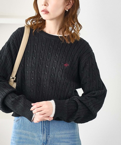 BEVERLY HILLS POLO CLUB(ビバリーヒルズポロクラブ)の「【BEVERLYHILLS POLO CLUB・WEB限定】ケーブル編みクロップドニットプルオーバー(ニット/セーター・レディース・サックスブルー/チャコールグレー/ベージュ/キナリ・FREE)」の3枚目の写真