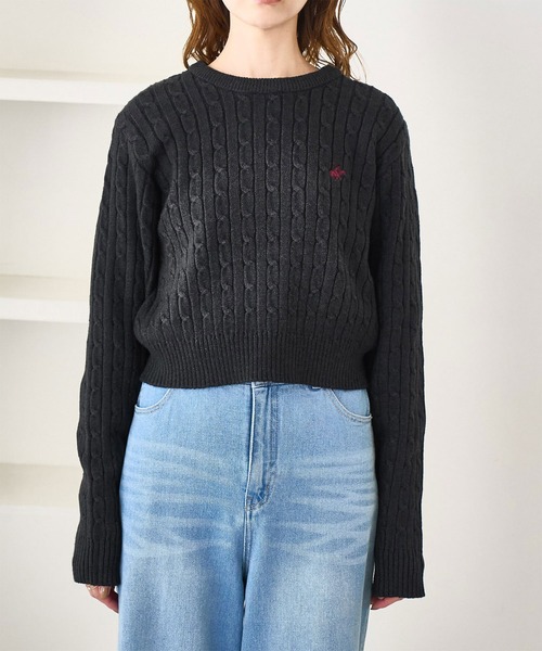 セール】【BEVERLYHILLS POLO CLUB・WEB限定】ケーブル編みクロップド