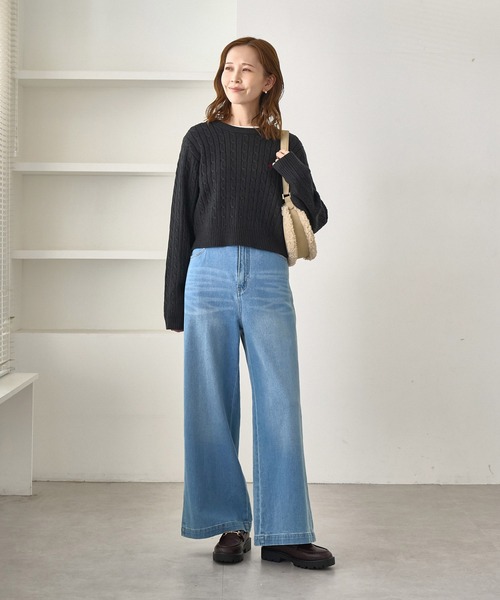 BEVERLY HILLS POLO CLUB(ビバリーヒルズポロクラブ)の「【BEVERLYHILLS POLO CLUB・WEB限定】ケーブル編みクロップドニットプルオーバー(ニット/セーター・レディース・サックスブルー/チャコールグレー/ベージュ/キナリ・FREE)」の5枚目の写真