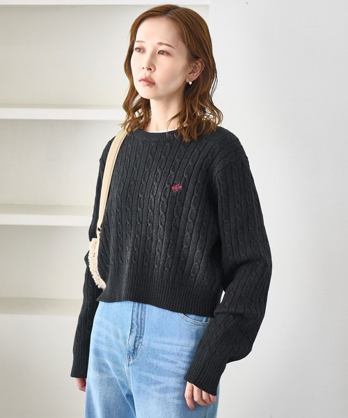 BEVERLY HILLS POLO CLUB(ビバリーヒルズポロクラブ)の「【BEVERLYHILLS POLO CLUB・WEB限定】ケーブル編みクロップドニットプルオーバー(ニット/セーター・レディース・サックスブルー/チャコールグレー/ベージュ/キナリ・FREE)」の8枚目の写真