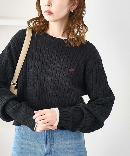 BEVERLY HILLS POLO CLUB(ビバリーヒルズポロクラブ)の「【BEVERLYHILLS POLO CLUB・WEB限定】ケーブル編みクロップドニットプルオーバー(ニット/セーター・レディース・サックスブルー/チャコールグレー/ベージュ/キナリ・FREE)」の10枚目の写真