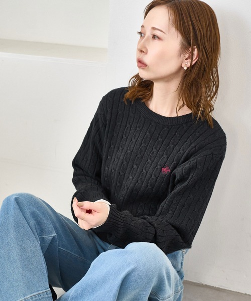 BEVERLY HILLS POLO CLUB(ビバリーヒルズポロクラブ)の「【BEVERLYHILLS POLO CLUB・WEB限定】ケーブル編みクロップドニットプルオーバー(ニット/セーター・レディース・サックスブルー/チャコールグレー/ベージュ/キナリ・FREE)」の11枚目の写真