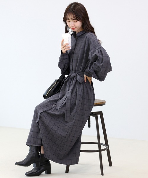 Aletta vita(アレッタビータ)の「先染めチェック前開きシャツワンピース(シャツワンピース・レディース・ブラウン/チャコール・M)」の11枚目の写真