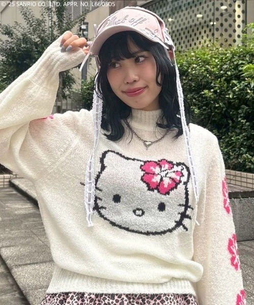 Candy Stripper（キャンディストリッパー）の「【HELLO KITTY】HIBISCUS KNIT プルオーバー（ニット/セーター・レディース・ブラック/アイボリー/レッド/ピンク・FREE）」の15枚目の写真
