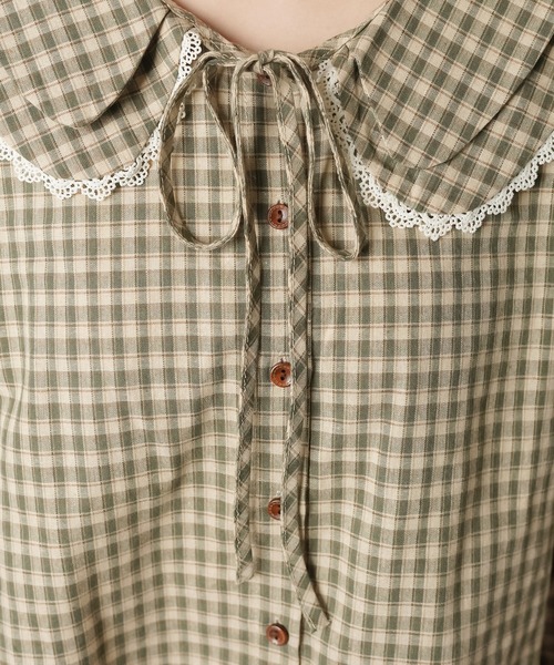SPINNS(スピンズ)の「長袖ブラウス/ギンガムチェック/NEO森ガール(シャツ/ブラウス・レディース・ブラック/ブラウン/カーキ・ONESIZE)」の15枚目の写真