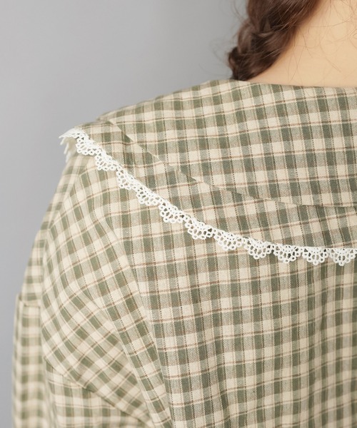 SPINNS(スピンズ)の「長袖ブラウス/ギンガムチェック/NEO森ガール(シャツ/ブラウス・レディース・ブラック/ブラウン/カーキ・ONESIZE)」の17枚目の写真