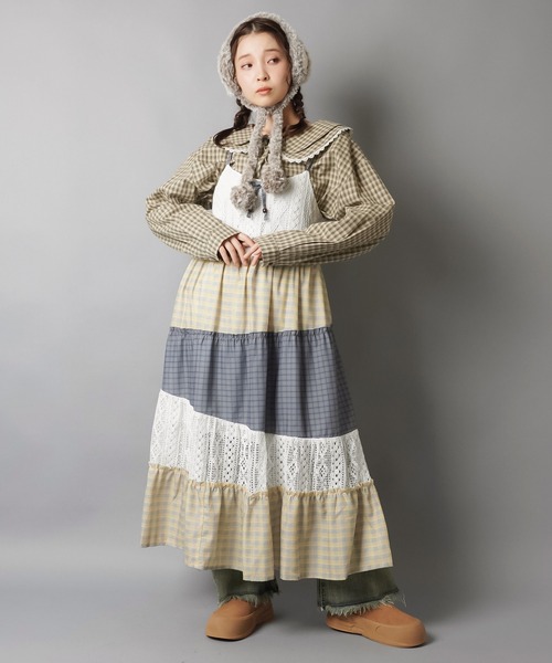 SPINNS(スピンズ)の「長袖ブラウス/ギンガムチェック/NEO森ガール(シャツ/ブラウス・レディース・ブラック/ブラウン/カーキ・ONESIZE)」の14枚目の写真