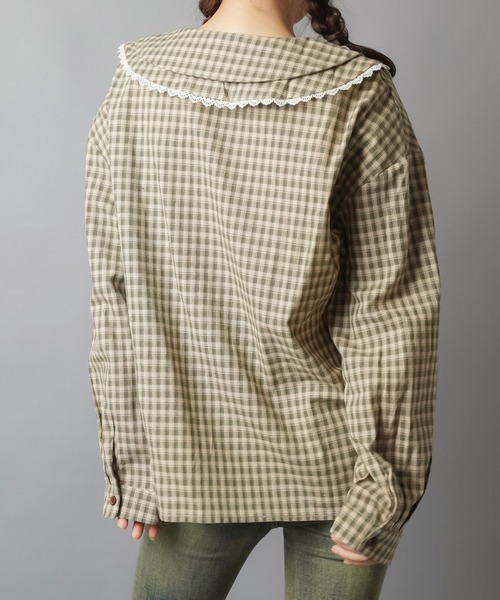 SPINNS(スピンズ)の「長袖ブラウス/ギンガムチェック/NEO森ガール(シャツ/ブラウス・レディース・ブラック/ブラウン/カーキ・ONESIZE)」の8枚目の写真