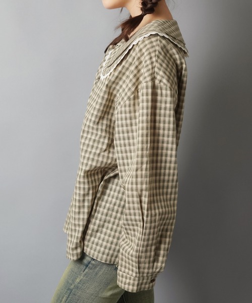 SPINNS(スピンズ)の「長袖ブラウス/ギンガムチェック/NEO森ガール(シャツ/ブラウス・レディース・ブラック/ブラウン/カーキ・ONESIZE)」の9枚目の写真