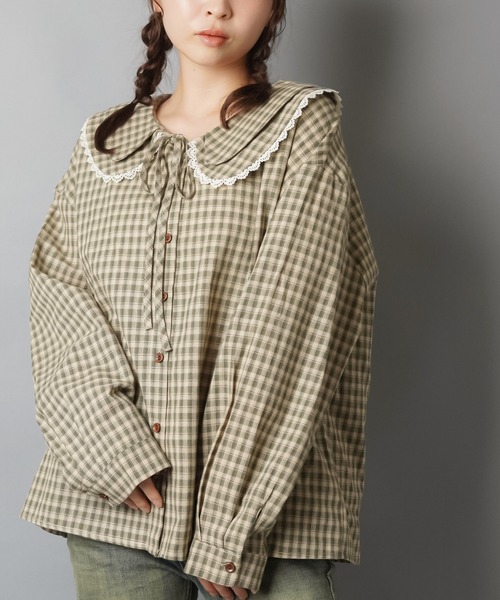 SPINNS(スピンズ)の「長袖ブラウス/ギンガムチェック/NEO森ガール(シャツ/ブラウス・レディース・ブラック/ブラウン/カーキ・ONESIZE)」の6枚目の写真