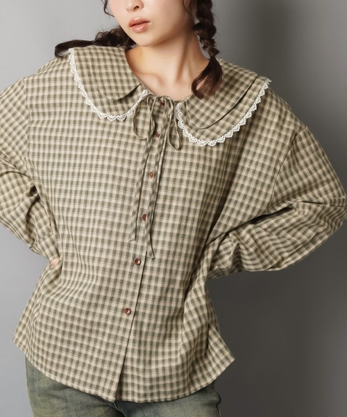 SPINNS(スピンズ)の「長袖ブラウス/ギンガムチェック/NEO森ガール(シャツ/ブラウス・レディース・ブラック/ブラウン/カーキ・ONESIZE)」の5枚目の写真