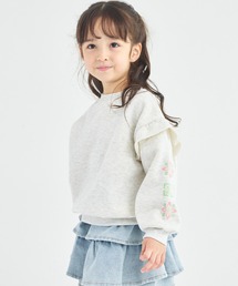 pairmanon(ペアマノン)の【ぬくふわ】裏起毛 肩フリル ステッチ風 袖刺繍 トレーナー(スウェット)