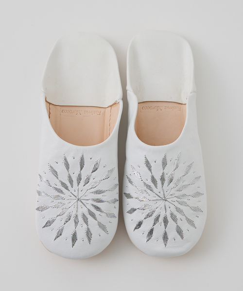 Fatima morocco（ファティマモロッコ）の「【Fatima morocco】 サブラス刺繍 バブーシュ 羊革 モロッコ製 室内履き（ルームシューズ/スリッパ・レディース・グレー/ホワイト/ブラック・フリー）」の16枚目の写真
