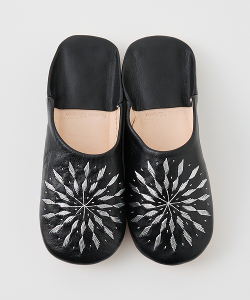 Fatima morocco（ファティマモロッコ）の「【Fatima morocco】 サブラス刺繍 バブーシュ 羊革 モロッコ製 室内履き（ルームシューズ/スリッパ・レディース・グレー/ホワイト/ブラック・フリー）」の12枚目の写真