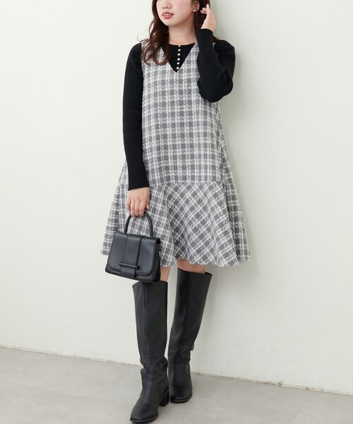 canami〉ツイードチェックミニワンピース（ワンピース）｜natural