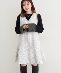 natural couture | 〈canami〉ツイードチェックミニワンピース(ワンピース)