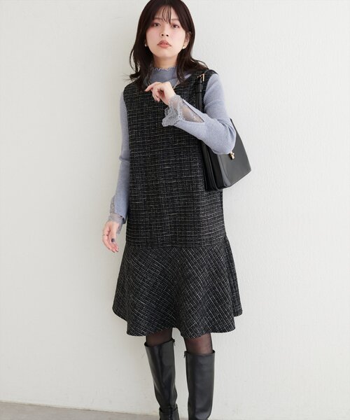 canami〉ツイードチェックミニワンピース（ワンピース）｜natural